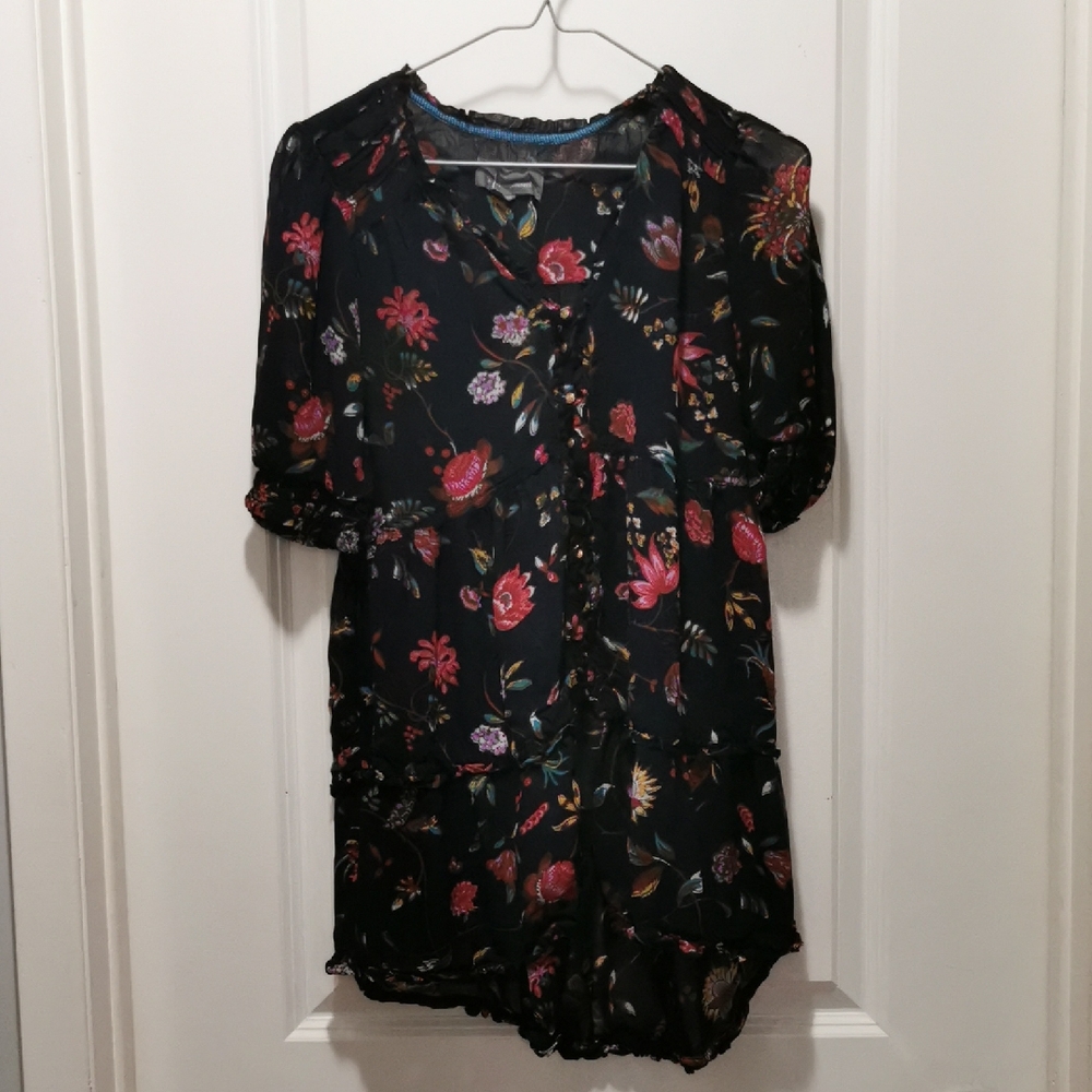 Anthropologie Shear Black‎ Floral Blouse